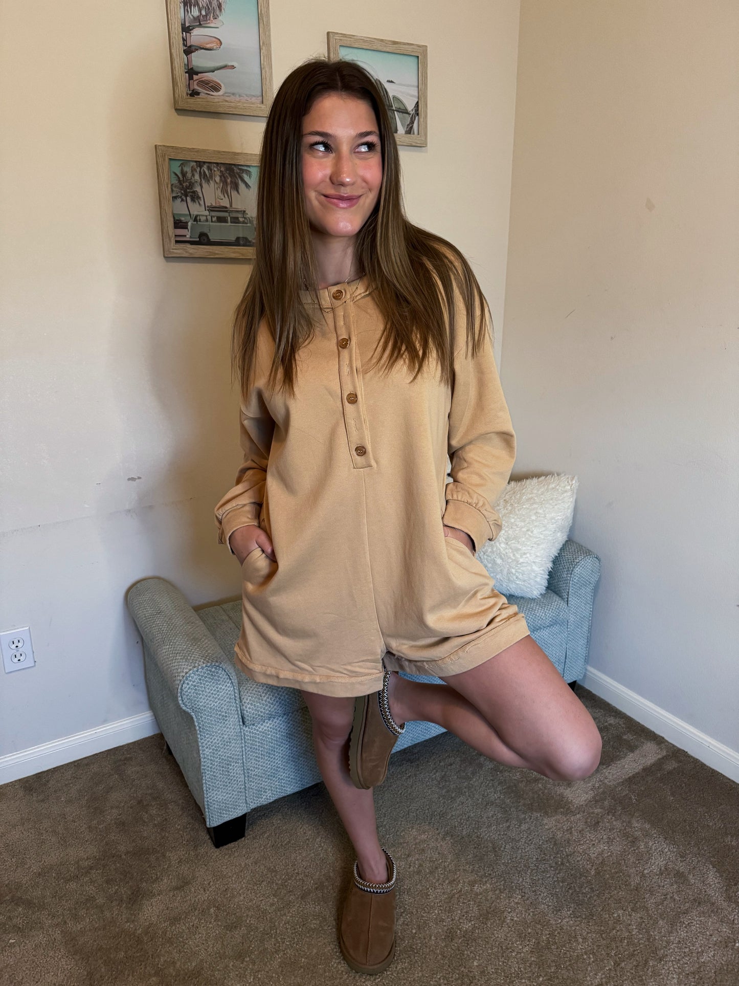 Tan long sleeve romper