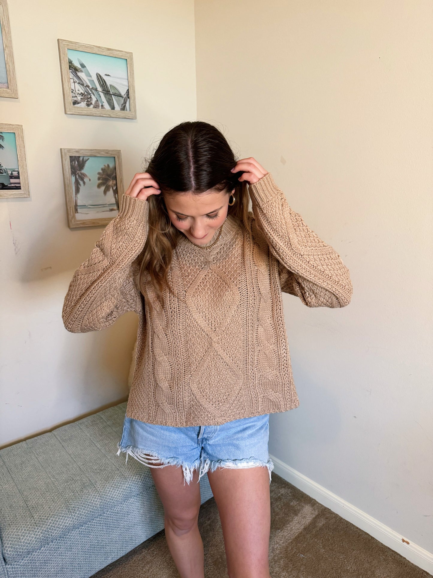 Brown Cable Knit Sweater