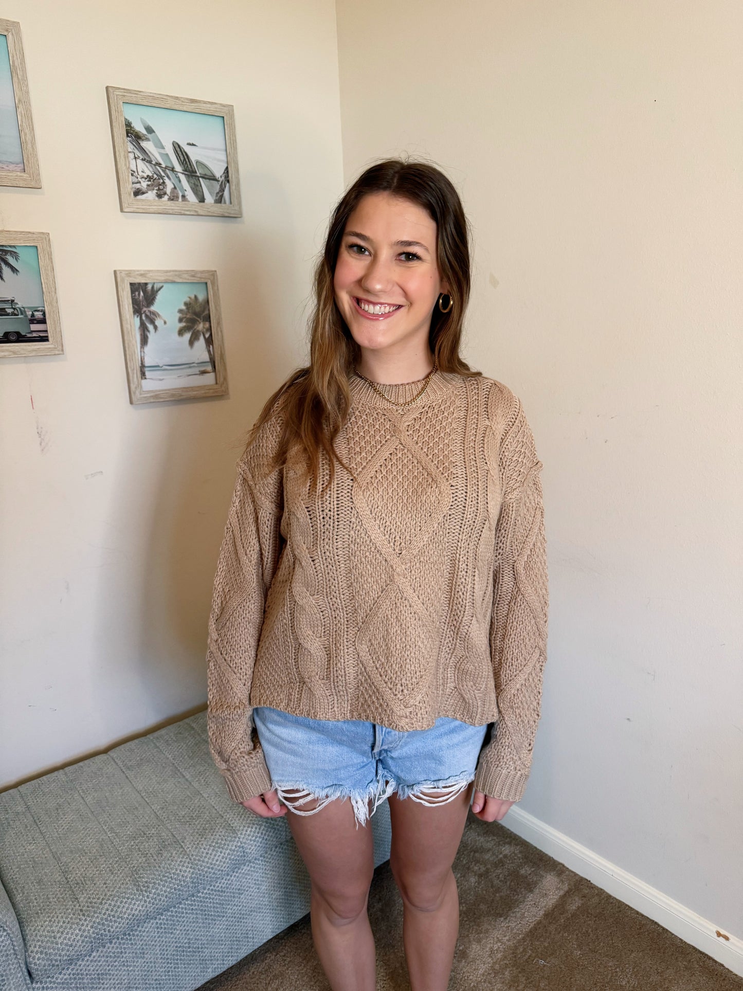 Brown Cable Knit Sweater